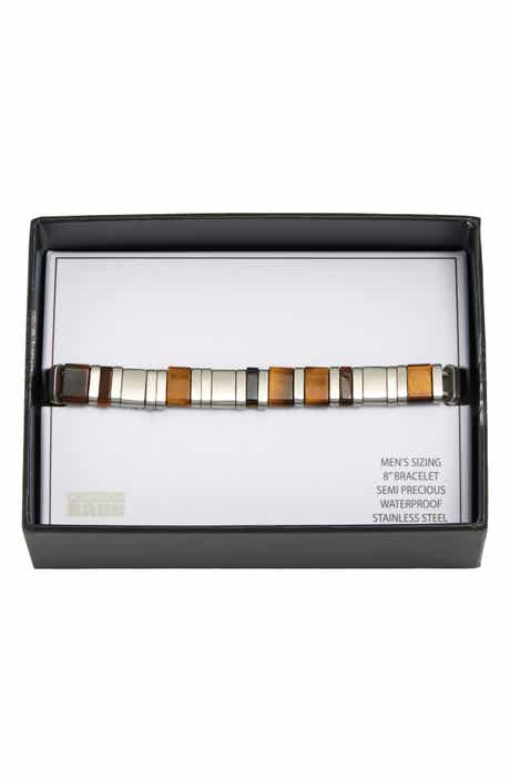 NORDSTROM RACK Men's Stainless Steel & Tiger's Eye Square Link Bracelet
