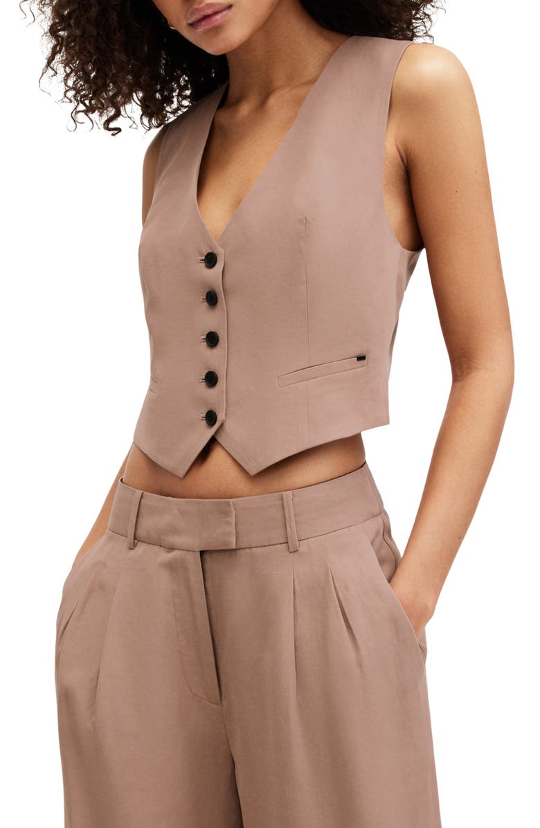 AllSaints Deri Lyn Crop Vest, Alternate, color, Doe Brown