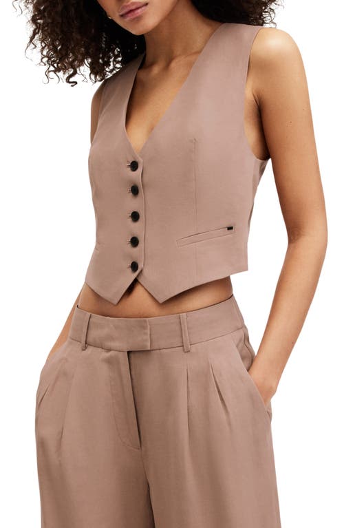 Allsaints Deri Lyn Linen Blend Waistcoat In Doe Brown