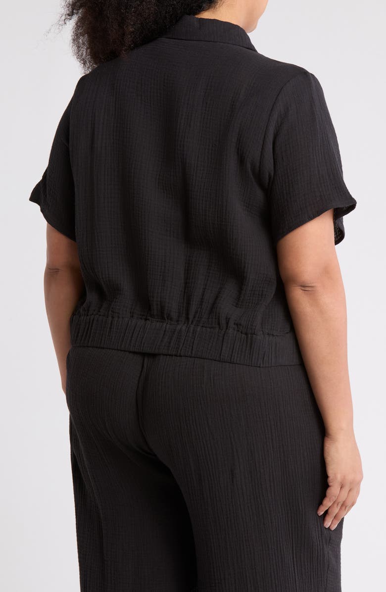 T Tahari Short Sleeve Gauze Tie Camp Shirt, Alternate, color, 