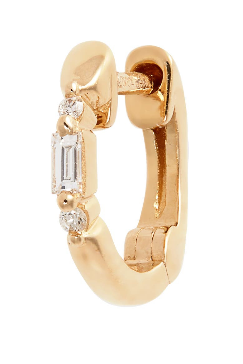Sadie Pearl Mini Baguette Diamond Huggie Hoop Earrings, Alternate, color, YELLOW GOLD
