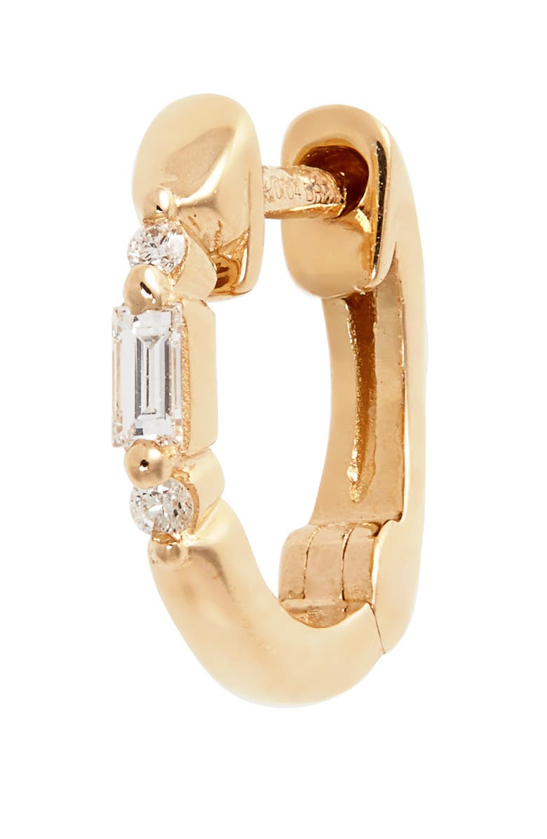 Dana Rebecca Designs Sadie Pearl Mini Baguette Diamond Huggie Hoop Earrings, Alternate, color, 