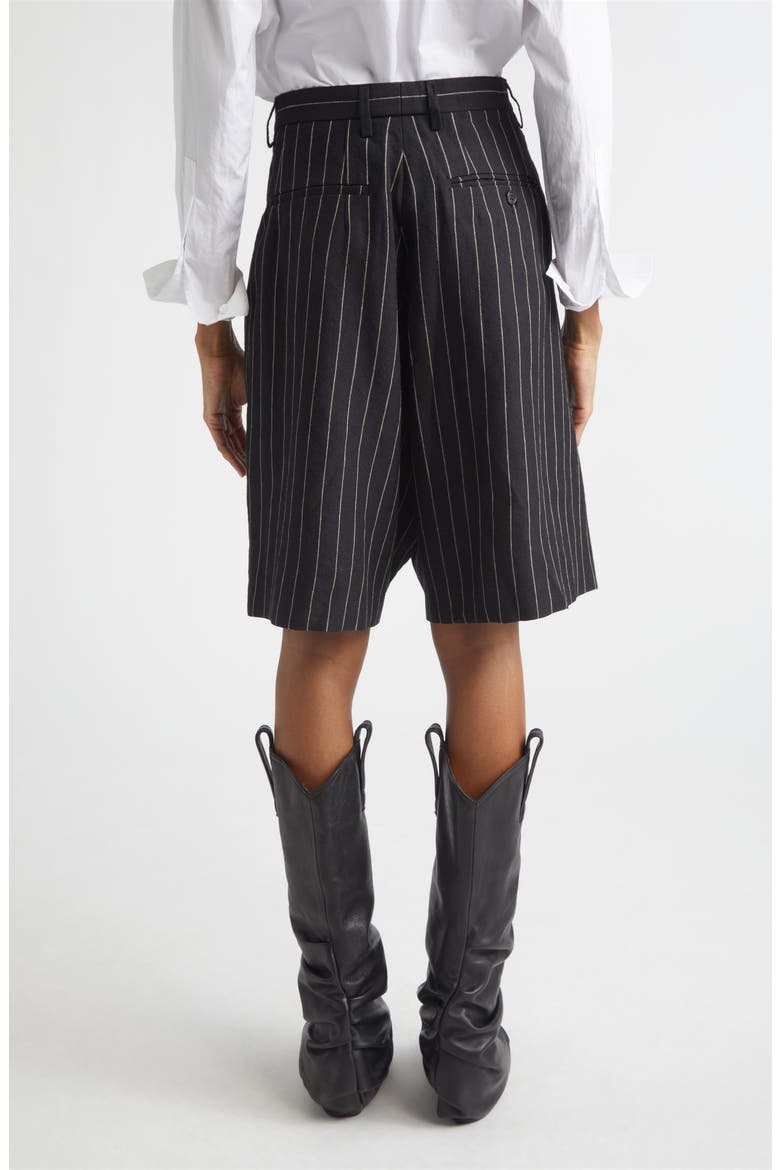 Jumbo Pinstripe Wool & Linen Shorts, Alternate, color, BLACK WHITE PINSTRIPE