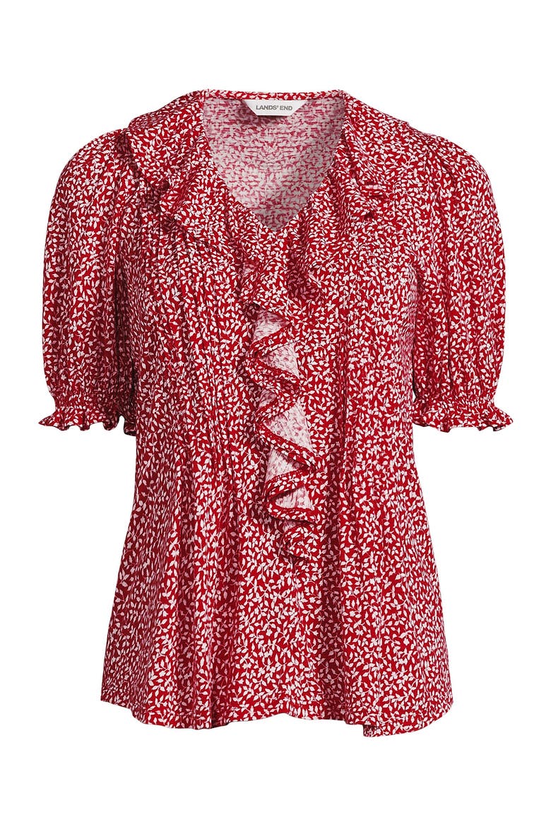 Puff Sleeve Slub Ruffle Pintuck Top, Alternate, color, Red Ditsy Floral