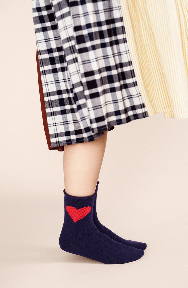 Hansel From Basel Love Cashmere Blend Crew Socks, Alternate, color, Navy