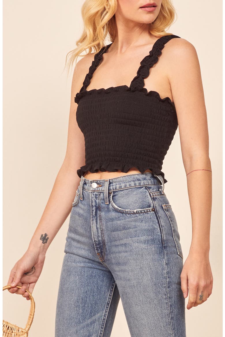 Leonore Smock Crop Top, Alternate, color, BLACK