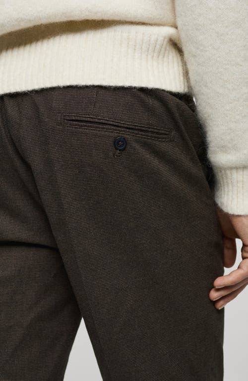 Mango Regular Fit Navy Flat Front Textured Stretch Cotton Pants In Brown