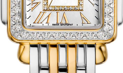 Michele Mini Deco Madison Two-tone 18k Gold Plate Diamond Bracelet Watch, 23mm X 24mm In Two Tone
