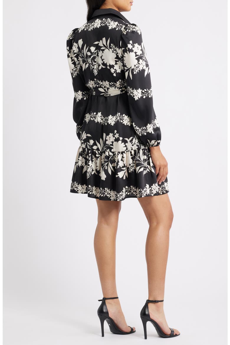 Floral Long Sleeve Tiered Shirtdress, Alternate, color, ANNE BLACK/ SWAN WHITE
