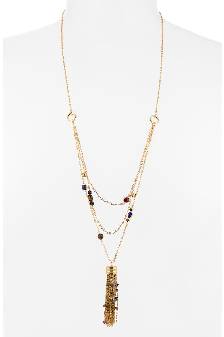 Stone Cluster Fringe Tassel Lariat Necklace, Alternate, color, ANTIQUE GOLD