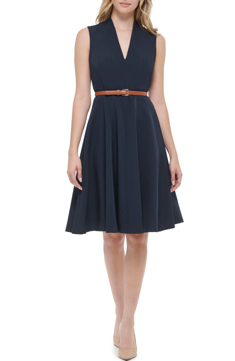 Tommy Hilfiger Micro Twill Belted Fit & Flare Dress, Main, color,