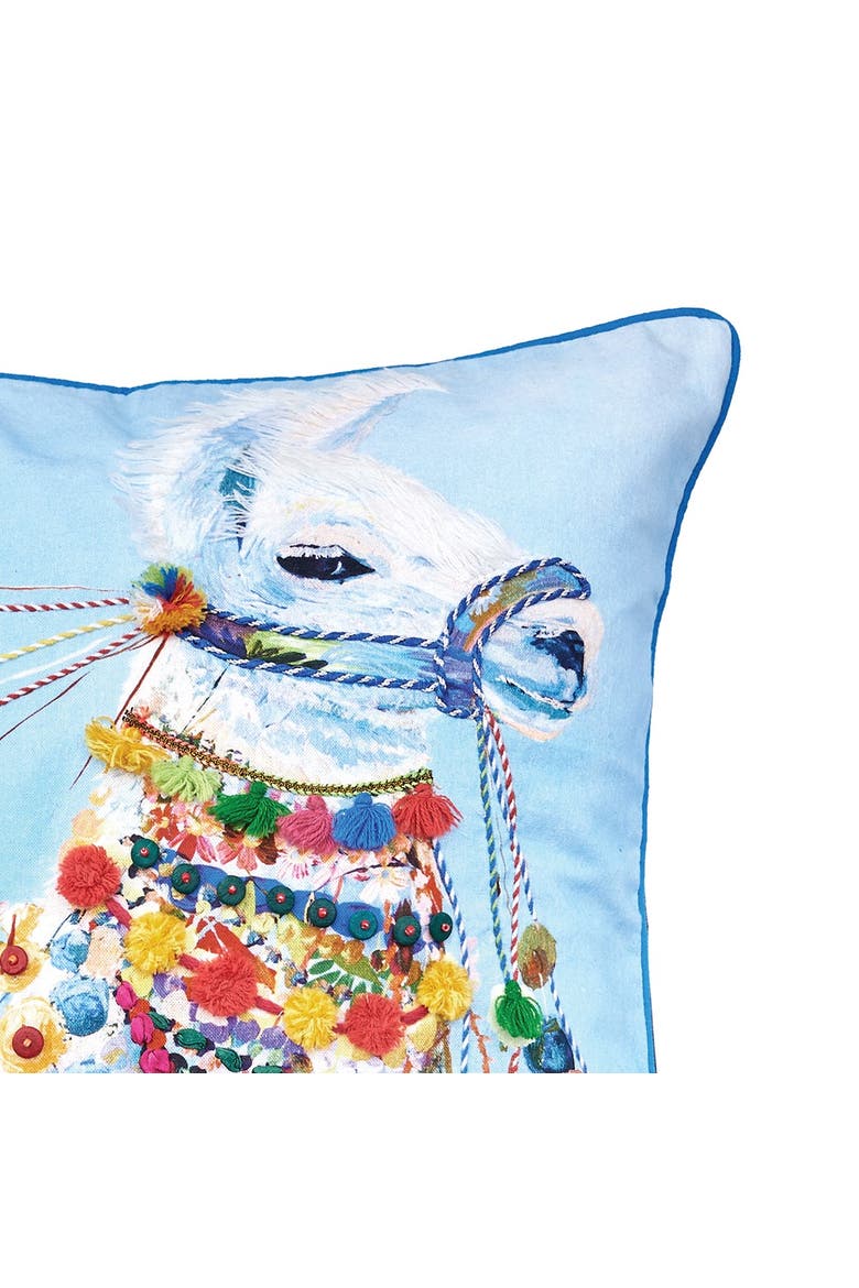 Llama Boho Blue Multicolor Cotton Throw Pillow 22" x 22" Cover And Insert Set, Alternate, color, Blue