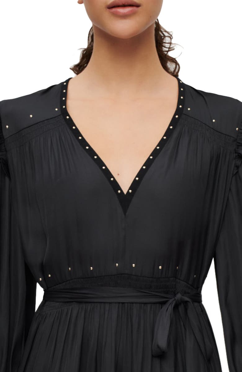 maje Rinode Stud Long Sleeve Dress, Alternate, color, Noir