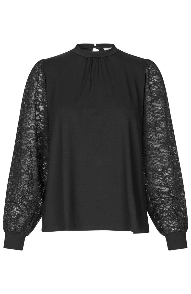 Masai Copenhagen Mabravoria High Neck Lace Sleeve Blouse, Alternate, color, Black
