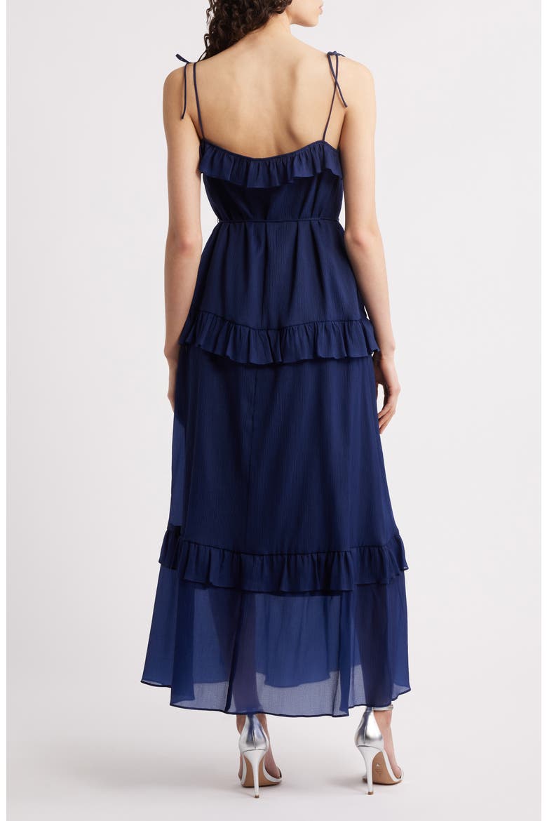 Tie Strap Tiered Midi Dress, Alternate, color, NAVY