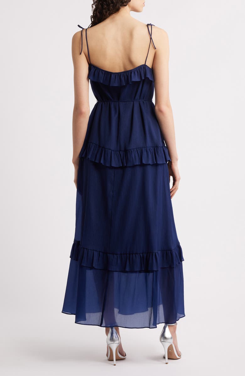 Julia Jordan Tie Strap Tiered Midi Dress, Alternate, color, Navy