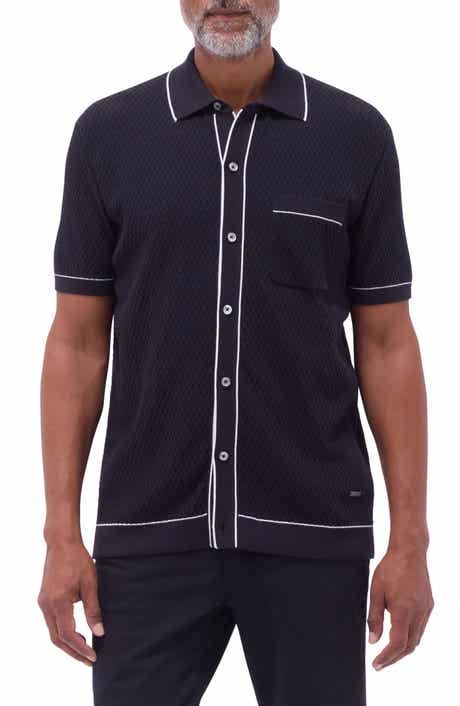 Bugatchi Tipped Short Sleeve Button-Up Sweater