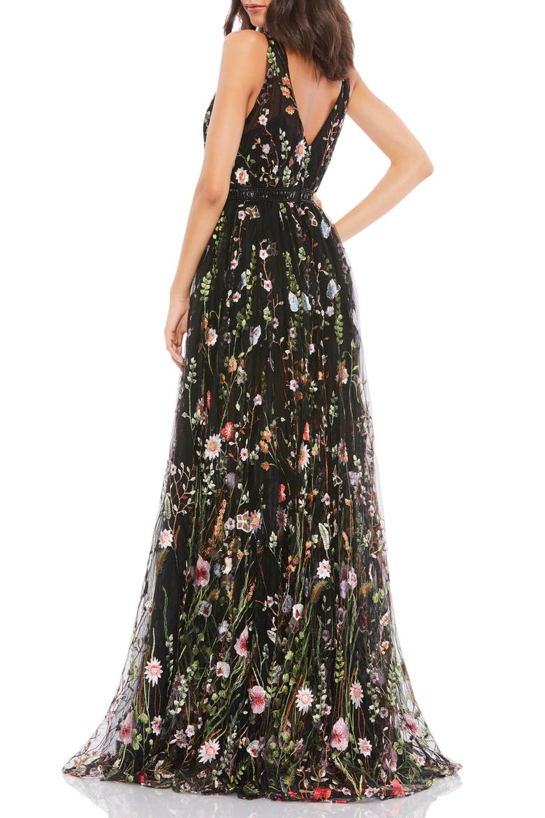 Floral Embroidered Mesh Gown, Alternate, color, BLACK MULTI