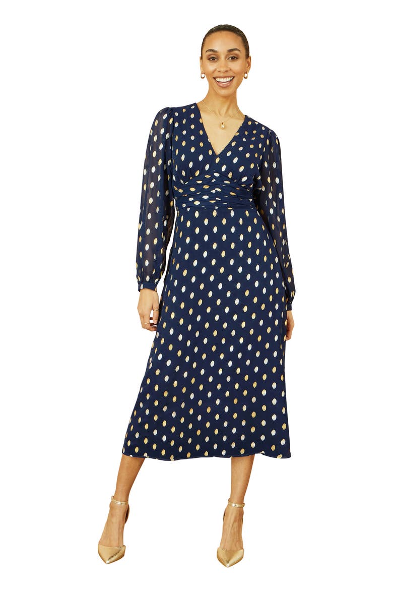 Elegant Foil Print Midi Dress, Main, color, Navy