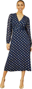 Yumi Elegant Foil Print Midi Dress