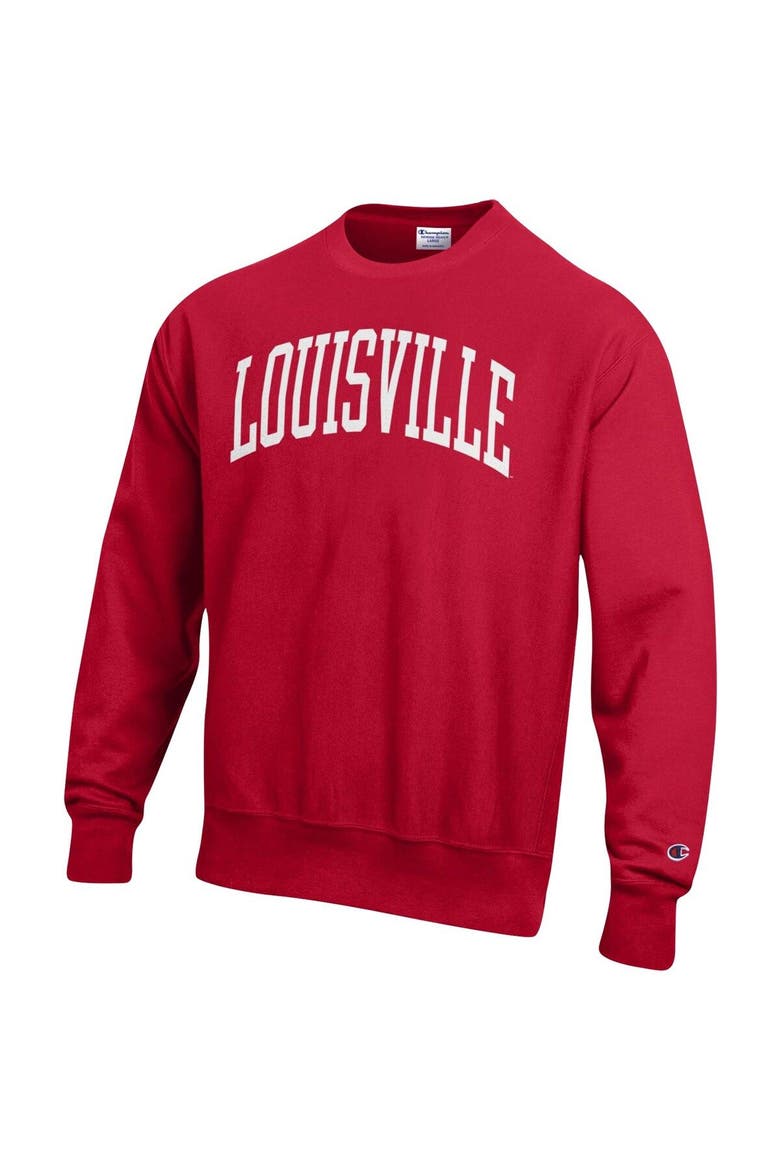Men's Champion Red Louisville Cardinals Arch Reverse Weave Pullover Sweatshirt, Alternate, color, Red