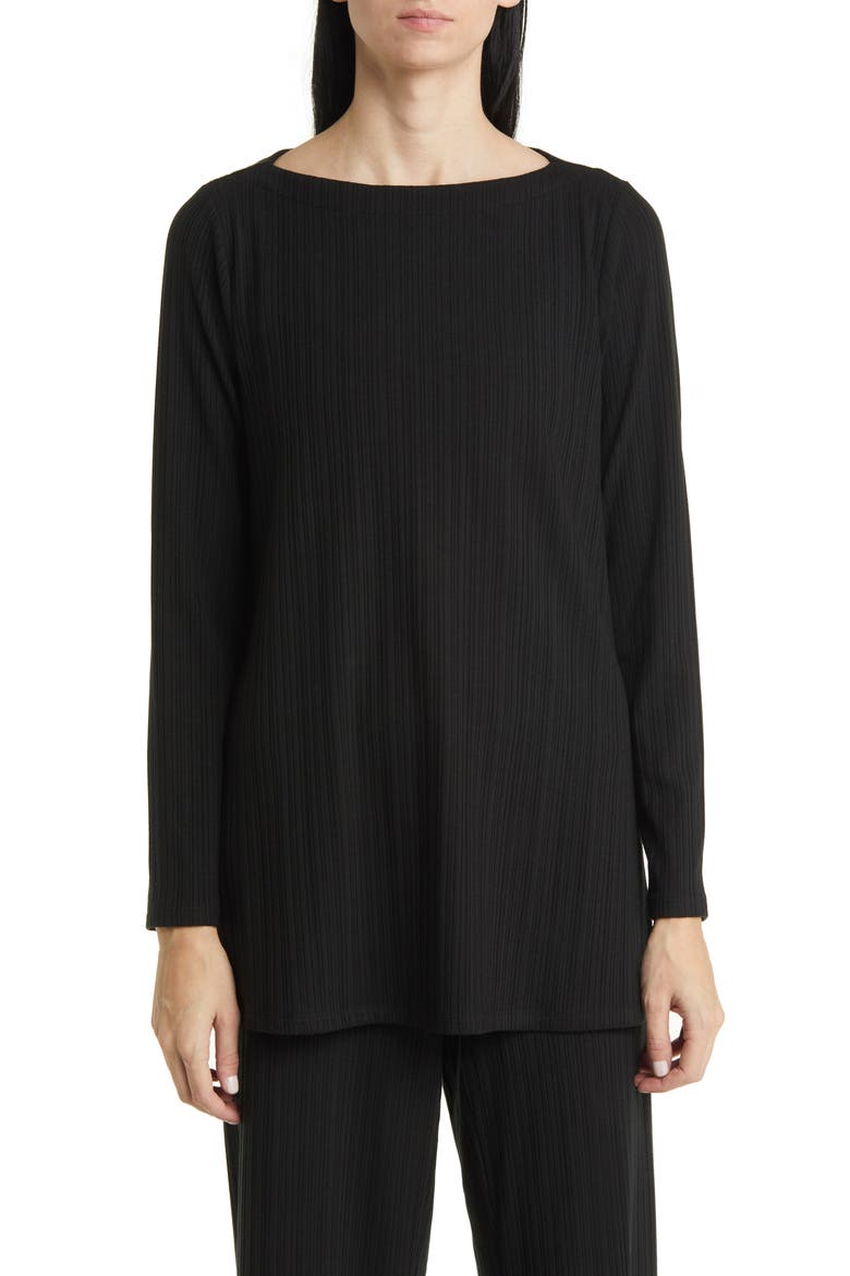 Rib Boat Neck Top, Main, color, BLACK