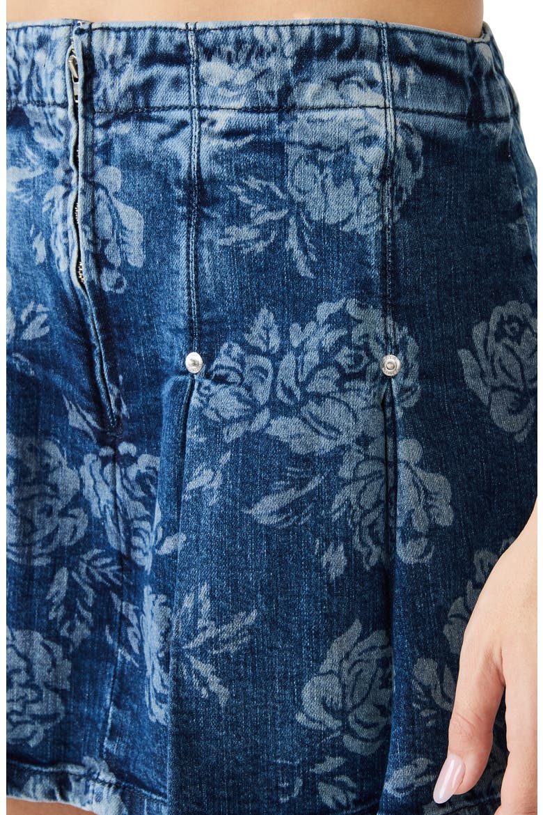 Joan Floral Pleated Denim Miniskirt, Alternate, color, ROSE FROST