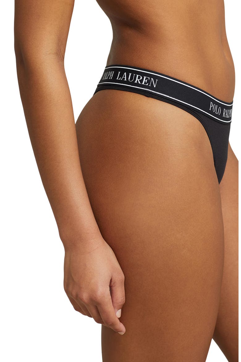 Mid Rise Cotton Blend Thong, Alternate, color, ONYX