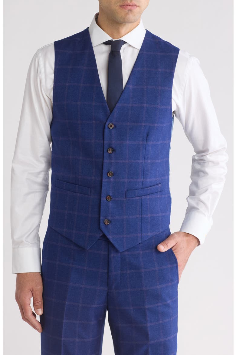 Slim Fit 3-Piece Plaid Suit, Alternate, color, INDIGO