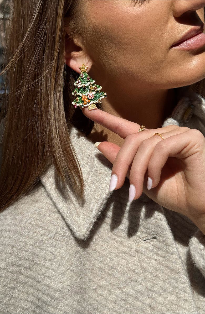 BaubleBar Oh Glitzmas Tree Crystal Statement Earrings, Alternate, color, Multi