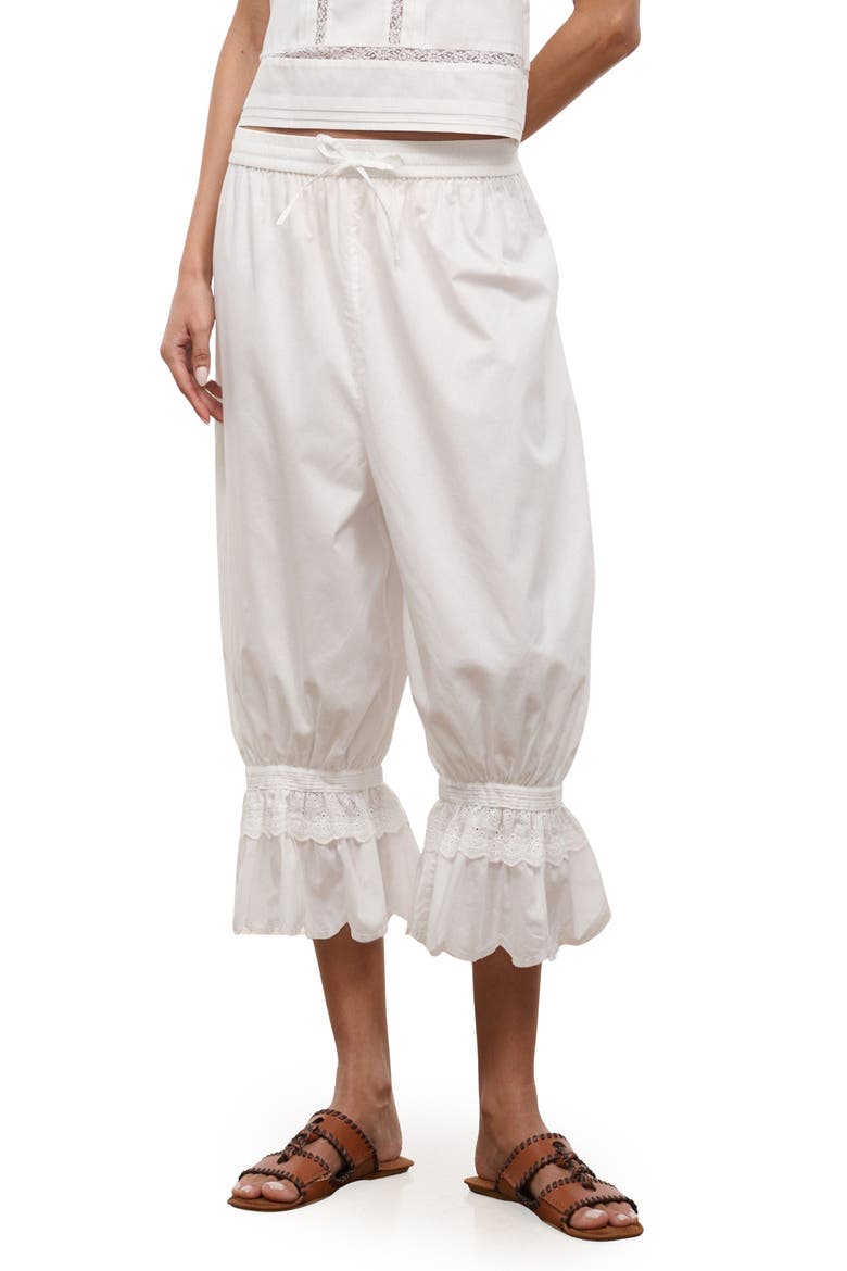 Renzo Embroidered Lace Detail Crop Cotton Pants, Main, color, IVORY
