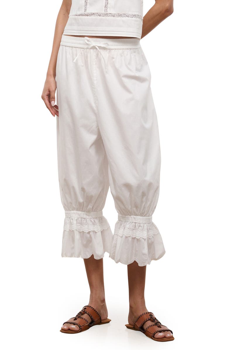 STAUD Renzo Embroidered Lace Detail Crop Cotton Pants, Main, color, Ivory