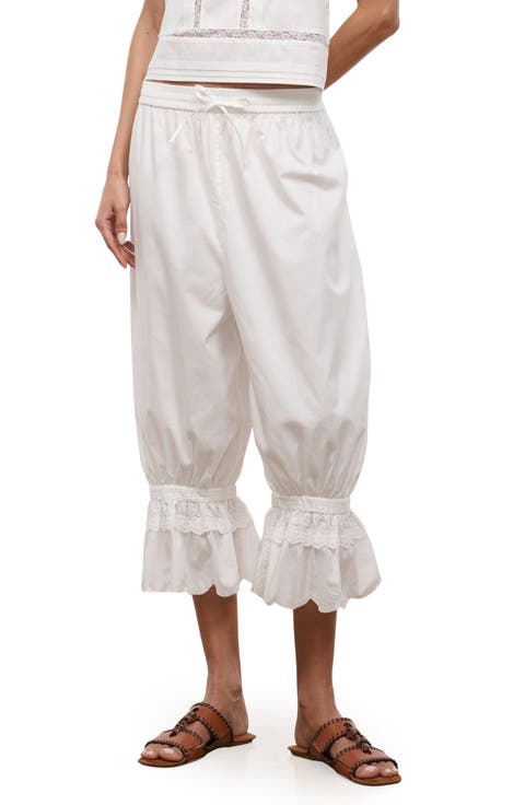 Renzo Embroidered Lace Detail Crop Cotton Pants