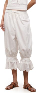 STAUD Renzo Embroidered Lace Detail Crop Cotton Pants