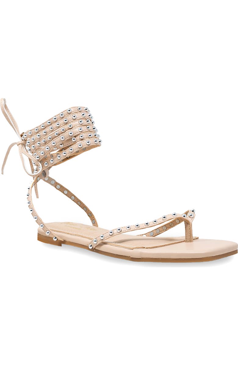 CHASE AND CHLOE Eve Studded Ankle Wrap Sandal, Main, color, Beige Pu