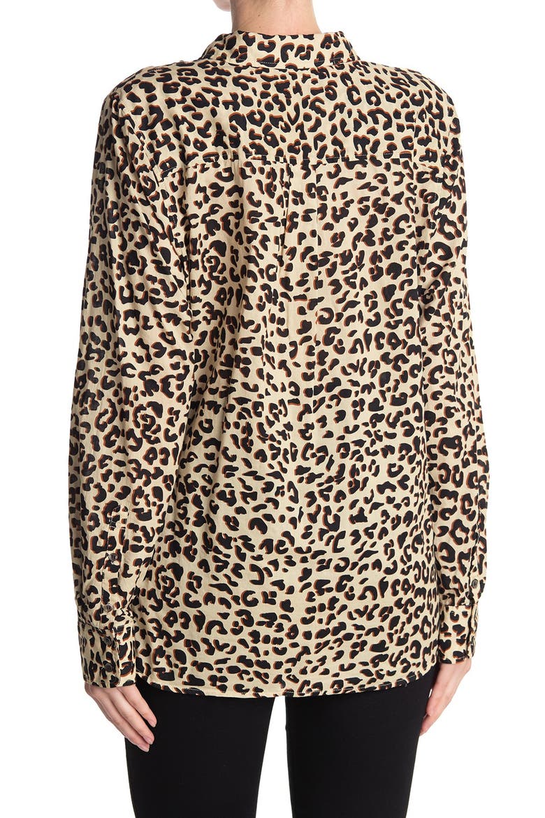 Print Long Sleeve Cotton Voile Blouse, Main, color, TAN- BLACK CHEETAH PRINT