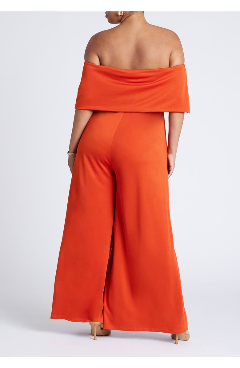 ELOQUII Off Shoulder Jumpsuit, Alternate, color, Rooibos Tea