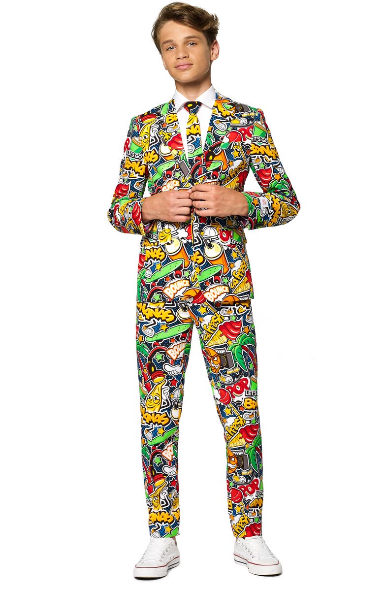 OppoSuits Street Vibes Two-Piece Suit with Tie, Main, color, 