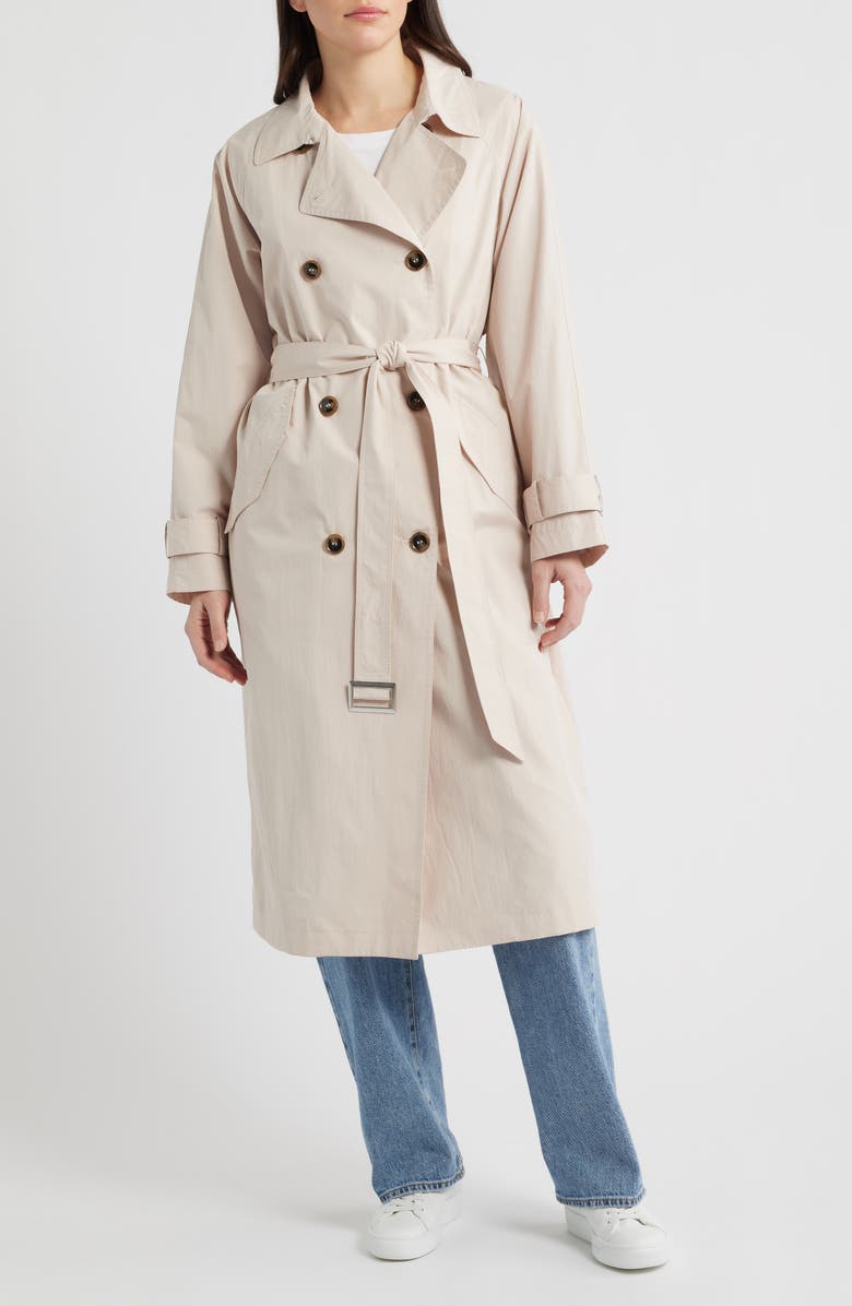 Bernardo Long Double Breasted Trench Coat, Main, color, Egg Shell