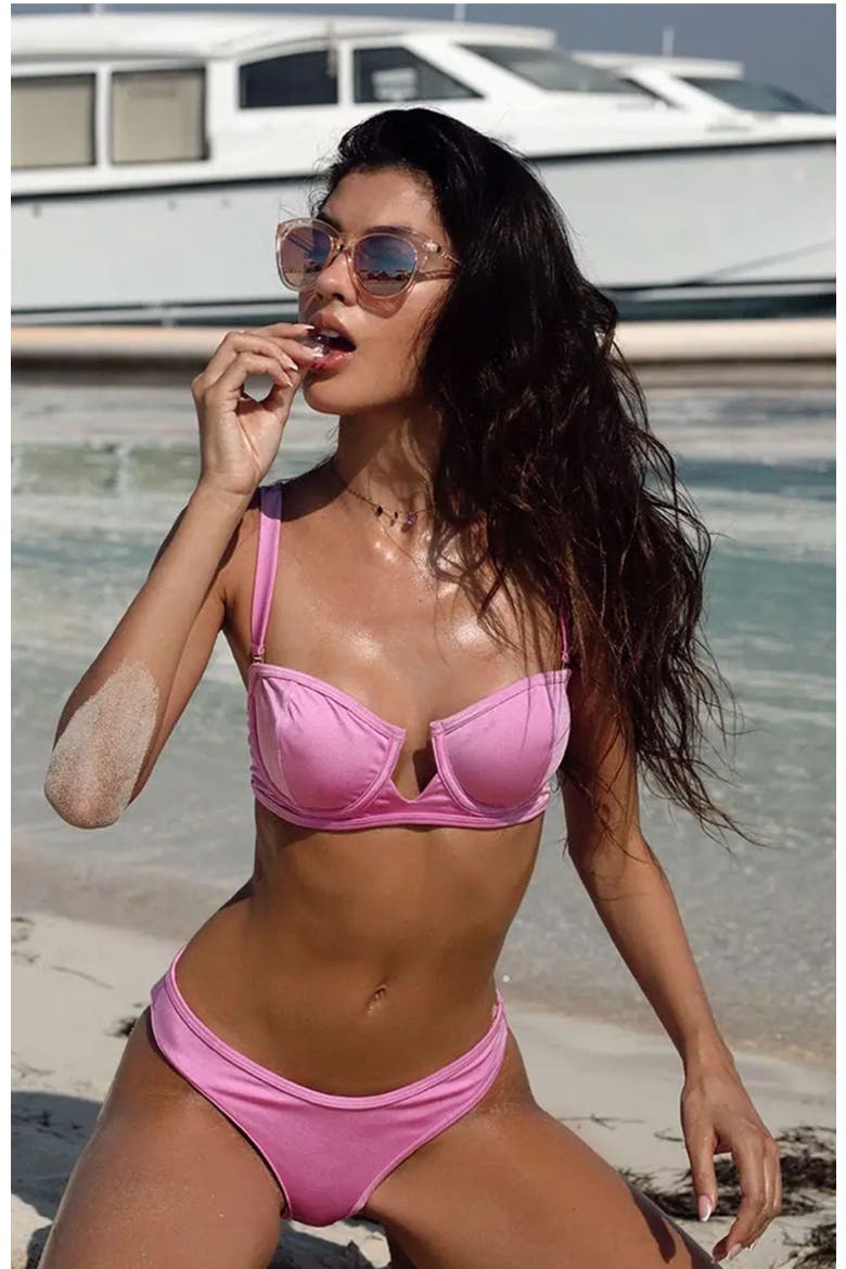 Coco Underwire Balconette Top And Mid-Waist Bottom 2-Piece Bikini Set, Alternate, color, Pink