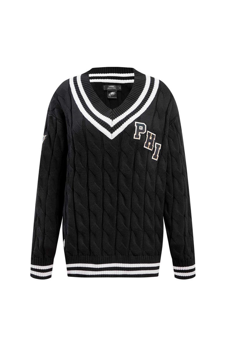 PRO STANDARD Women's Pro Standard  Black Philadelphia Eagles Prep V-Neck Pullover Sweater, Alternate, color, 
