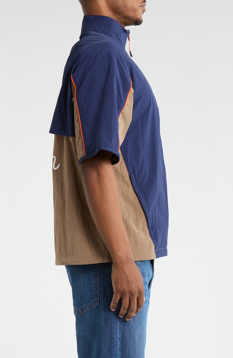 Malbon Golf Torrey Pines Short Sleeve Nylon Quarter Zip Windshirt, Alternate, color, Baritone Blue / Sea Turtle