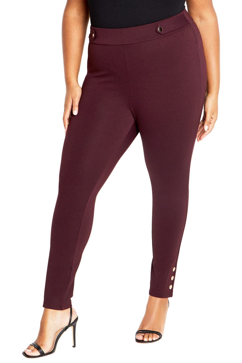 Edith Button Tab Skinny Pants, Main, color, RED