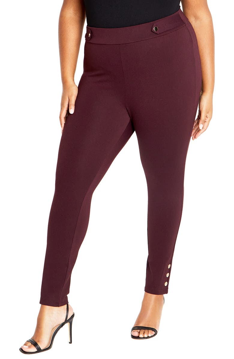 City Chic Edith Button Tab Skinny Pants, Main, color, Red