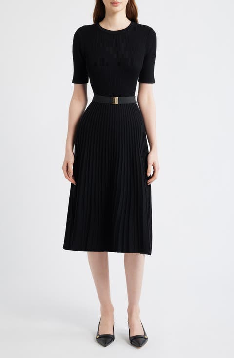 Belted Fit & Flare Sweater Dress