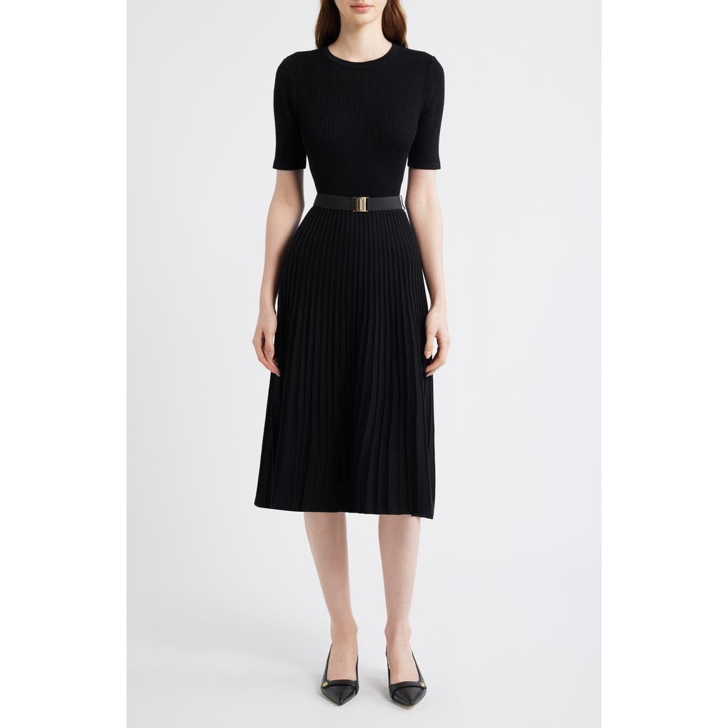 Eliza J Belted Fit & Flare Sweater Dress in Black at Nordstrom, Size Medium