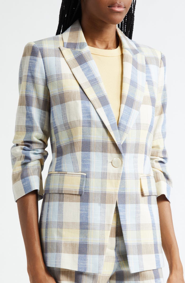 Veronica Beard Clayton Plaid Cotton Blend Dickey Jacket, Alternate, color, Powder Blue Multi