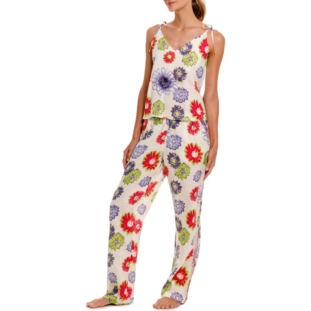 The Lazy Poet Amelie Floral Linen Pajamas In White