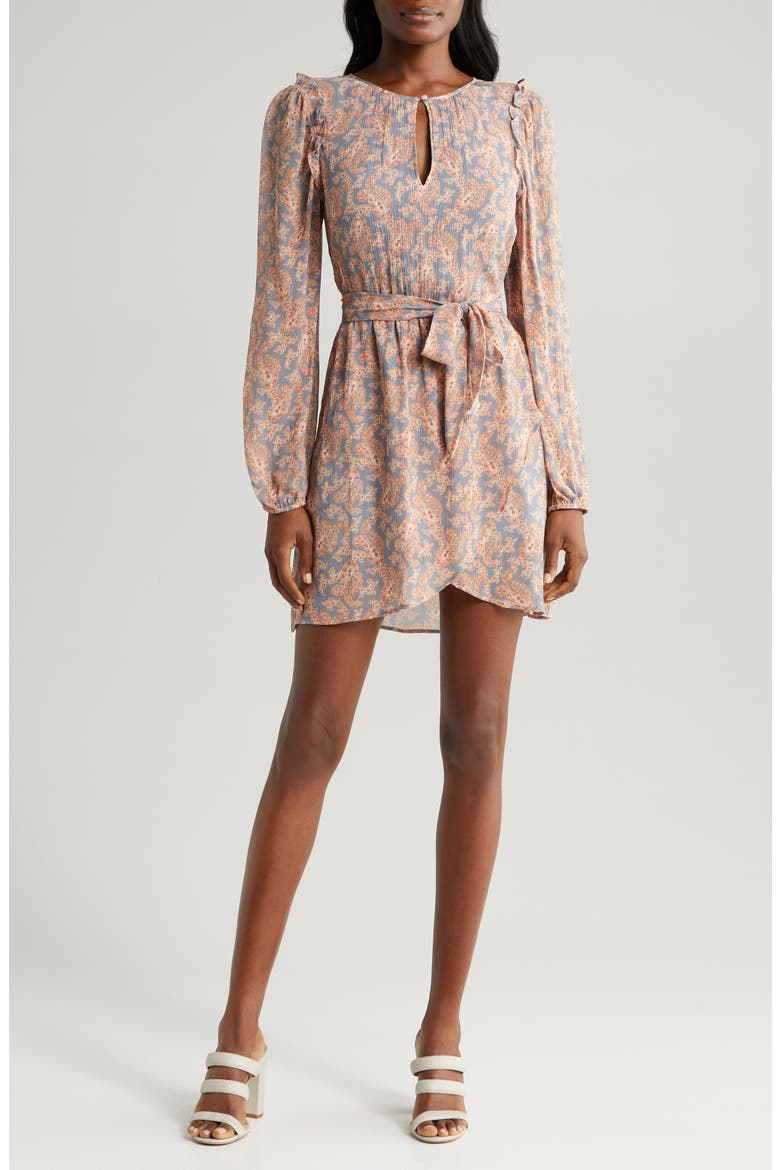 Verona Paisley Long Sleeve Silk Minidress, Main, color, SALTSEAMLT