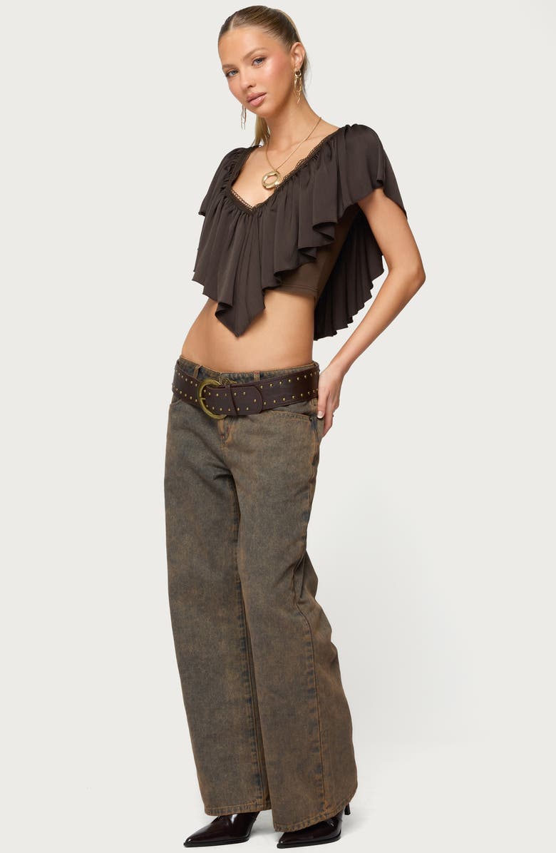 EDIKTED Deena Ruffle V-Neck Top, Alternate, color, 